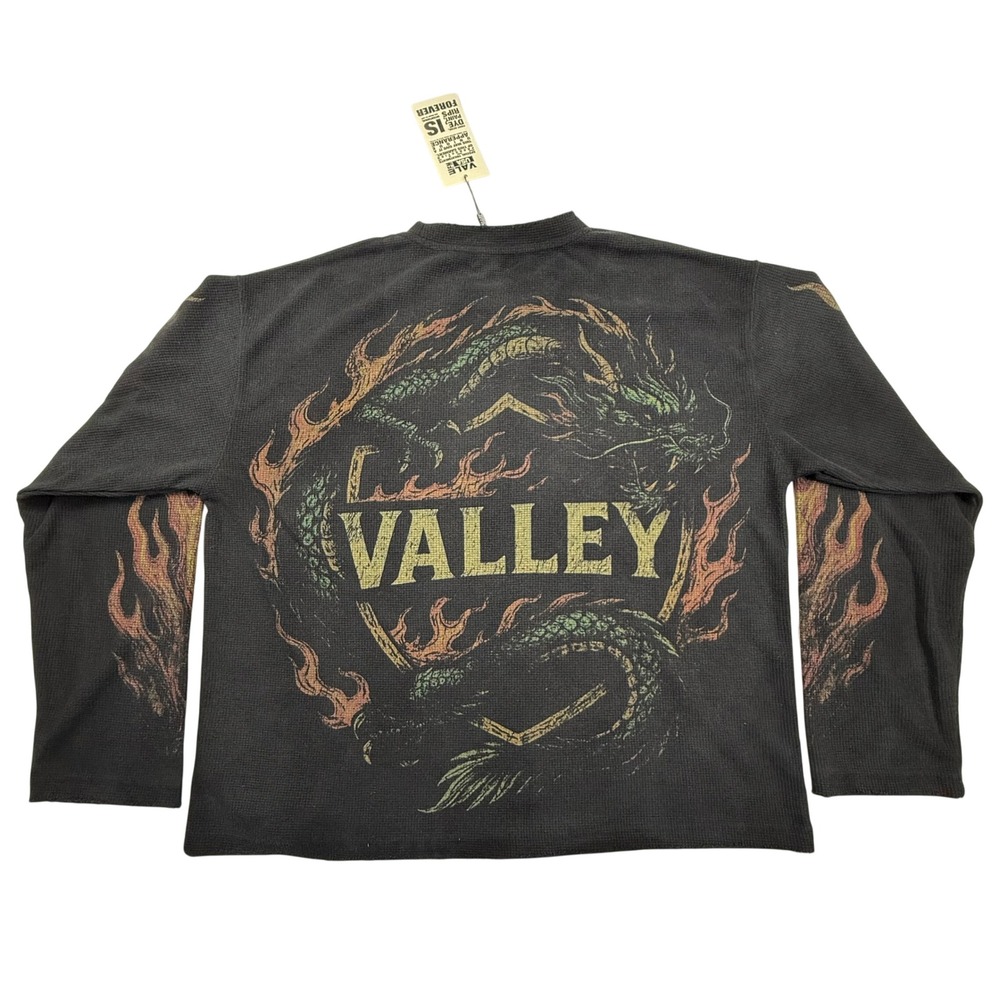 Vale USA Valley Dreams Dragon Flame Waffle Knit Thermal Shirt Black XXL NEW